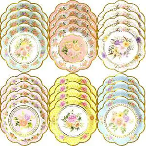 WorldBazaar Floral Paper Plates 24 Count Flower Disposable Tea Party | Decorations, Spring Party Supplies, Birthday, Housewarming ,Gold Foil WorldBazaar Floral Paper Plates 24 Count Flower Disposable Tea Party | Decorations, Spring Party Supplies, Birthday, Housewarming ,Gold Foil