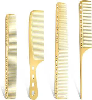 4 Pcs Comb Space Aluminum Hair Styling Comb Professional Set Stainless Steel Anti-static Flat Iron Fine Tooth Combs Metal Parting Combs for Women Men Supplies Beauty Tool(Golden) 4 Pcs Comb Space Aluminum Hair Styling Comb Professional Set Stainless Steel Anti-static Flat Iron Fine Tooth Combs Metal Parting Combs for Women Men Supplies Beauty Tool(Golden)