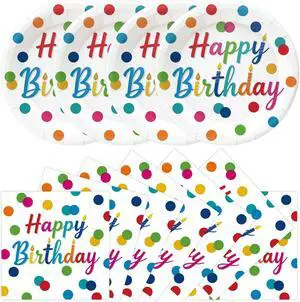 50Pcs Happy Birthday Plates and Napkins Party Supplies, Disposable Colorful Polka Dots Paper Plates Napkins Tableware Set for Birthday Party Decorations (Birthday) 50Pcs Happy Birthday Plates and Napkins Party Supplies, Disposable Colorful Polka Dots Paper Plates Napkins Tableware Set for Birthday Party Decorations (Birthday)