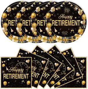 40Pcs Retirement Paper Plates and Napkins Party Supplies, Disposable Happy Retirement Decorations Party Plates Napkins Black Gold Tableware Set for Men Women 40Pcs Retirement Paper Plates and Napkins Party Supplies, Disposable Happy Retirement Decorations Party Plates Napkins Black Gold Tableware Set for Men Women