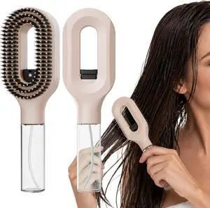 Smoothing Mist Brush with Fine Continuous Spray, 2-in-1 Detangling Comb for Frizz & Static Control, Wet or Dry Styling for Straight, Curly & Thick Hair, Khaki Smoothing Mist Brush with Fine Continuous Spray, 2-in-1 Detangling Comb for Frizz & Static Control, Wet or Dry Styling for Straight, Curly & Thick Hair, Khaki