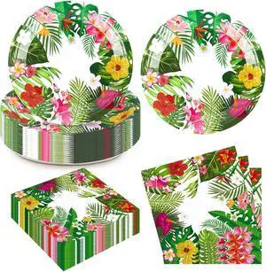 50 Pcs Tropical Luau Party Plates and Napkins Summer Hawaiian Green Leafs Flowers Disposable Tableware Party Decor for Tropical Luao Pool Beach Swim Birthday Baby Shower Party Supplies 50 Pcs Tropical Luau Party Plates and Napkins Summer Hawaiian Green Leafs Flowers Disposable Tableware Party Decor for Tropical Luao Pool Beach Swim Birthday Baby Shower Party Supplies