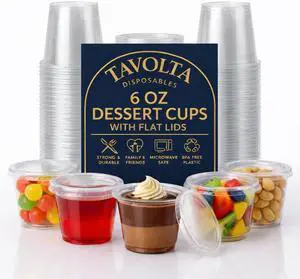 6 oz Plastic Portion Cups with Lids Clear 6oz Disposable Dessert Containers for Jello, Pudding, Ice Cream, Fruit & Snacks Leak Proof Souffle Cups with No-Hole Lids for Take-Out - x25 6 oz Plastic Portion Cups with Lids Clear 6oz Disposable Dessert Containers for Jello, Pudding, Ice Cream, Fruit & Snacks Leak Proof Souffle Cups with No-Hole Lids for Take-Out - x25