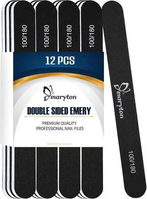 Maryton Nail File 100/180 Grit Emery Boards for Nails, Black, 12 PCS | for Natural Acrylic Nails, Upgraded Sandpaper, Durable Reusable, Washable, Double Sided, Professional Salon Quality Maryton Nail File 100/180 Grit Emery Boards for Nails, Black, 12 PCS | for Natural Acrylic Nails, Upgraded Sandpaper, Durable Reusable, Washable, Double Sided, Professional Salon Quality
