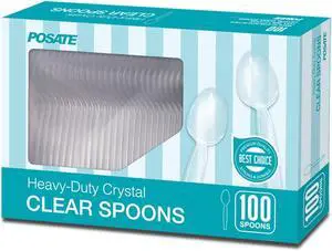 POSATE Plastic Spoons Heavy Duty, Clear Disposable Silverware 100 Count | BPA-Free, Heat Resistant Heavyweight Spoons Quality Cutlery Sturdy Utensils for Party Dinner Lunch Butter Cake Wedding POSATE Plastic Spoons Heavy Duty, Clear Disposable Silverware 100 Count | BPA-Free, Heat Resistant Heavyweight Spoons Quality Cutlery Sturdy Utensils for Party Dinner Lunch Butter Cake Wedding