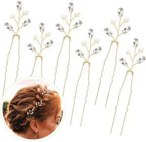 Syhood 6 Pcs Pearl Crystal Wedding Hair Pins Rhinestone Leaf,Gold | U-Shape for Bridal Updos, Branch Accessories for Prom and Party, Elegant Headpieces, Crystal Accents for Formal Occasions Syhood 6 Pcs Pearl Crystal Wedding Hair Pins Rhinestone Leaf,Gold | U-Shape for Bridal Updos, Branch Accessories for Prom and Party, Elegant Headpieces, Crystal Accents for Formal Occasions
