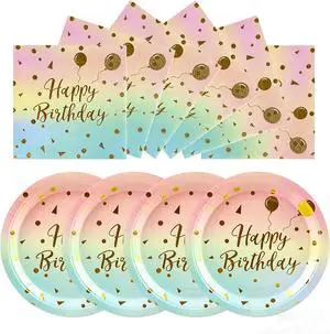50PCS Happy Birthday Paper Plates and Napkins, 7inch Colorful and Gold Polka Dot Birthday Cake Dessert Plates Disposable Tableware Set for Birthday Party Supplies Decorations (Birthday Colorful) 50PCS Happy Birthday Paper Plates and Napkins, 7inch Colorful and Gold Polka Dot Birthday Cake Dessert Plates Disposable Tableware Set for Birthday Party Supplies Decorations (Birthday Colorful)