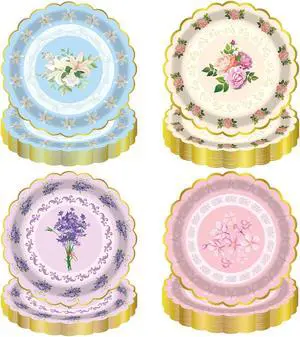 48PCS Vintage Floral Paper Plates - 7Inch Scalloped Flower Dessert Plates for Cake Salad Fruit Disposable Plates for Tea Party, Birthday, Bridal & Baby Shower, Wedding Decorations 48PCS Vintage Floral Paper Plates - 7Inch Scalloped Flower Dessert Plates for Cake Salad Fruit Disposable Plates for Tea Party, Birthday, Bridal & Baby Shower, Wedding Decorations