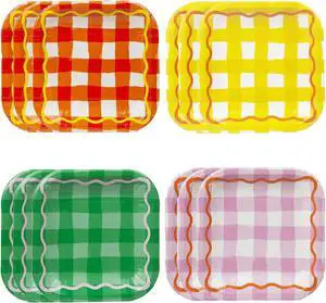 Talking Tables 12 x 7 Summer Gingham Paper Plates, Disposable Colorful Picnic Plates for Birthday, Tea Party, Garden Party, Baby Shower Talking Tables 12 x 7 Summer Gingham Paper Plates, Disposable Colorful Picnic Plates for Birthday, Tea Party, Garden Party, Baby Shower