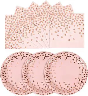 Pink and Rose Gold Paper Plates-50 Pack- 25 * 7inch Paper Plates & 25 * 6.5inch Napkins,Pink Plates and Napkins Party Supplies for Birthdays,Baby Showers and All Occasions Pink and Rose Gold Paper Plates-50 Pack- 25 * 7inch Paper Plates & 25 * 6.5inch Napkins,Pink Plates and Napkins Party Supplies for Birthdays,Baby Showers and All Occasions