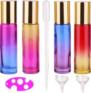 inice 4 Pack 10ml Roller Bottles for Essential Oils,Gradient Color Glass Bottle Roll on Stainless Steel Ball with Golden Metal Cap inice 4 Pack 10ml Roller Bottles for Essential Oils,Gradient Color Glass Bottle Roll on Stainless Steel Ball with Golden Metal Cap