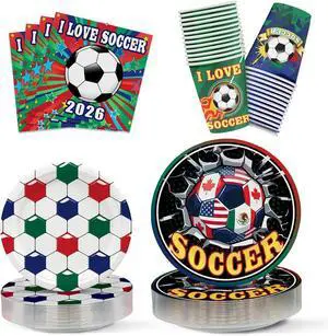 Hiboss 2026 World Soccer Cup Party Tableware Set 104PCS, Soccer Sports Events Decorations Supplies, International Festivals Disposable Paper Plates Napkins Cups Serves 26 Hiboss 2026 World Soccer Cup Party Tableware Set 104PCS, Soccer Sports Events Decorations Supplies, International Festivals Disposable Paper Plates Napkins Cups Serves 26