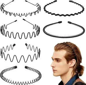 Metal Headband for Men, Zigzag Wire with Teeth, Non-Slip Adjustable 6 Pack | Men's Zigzag Wire Headband with Non-Slip Teeth Adjustable Fit for Long Hair, Curly Hair, Workouts & Daily Wear Metal Headband for Men, Zigzag Wire with Teeth, Non-Slip Adjustable 6 Pack | Men's Zigzag Wire Headband with Non-Slip Teeth Adjustable Fit for Long Hair, Curly Hair, Workouts & Daily Wear