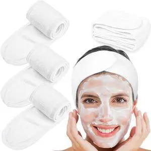 Whaline Spa Headband 4 Pcs White Makeup Hair Band Facial Head Wrap Hair Tie | Stretchy Terry Cloth Spa Headband for Face Wash Bath Makeup and Sport Whaline Spa Headband 4 Pcs White Makeup Hair Band Facial Head Wrap Hair Tie | Stretchy Terry Cloth Spa Headband for Face Wash Bath Makeup and Sport