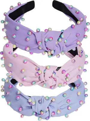 Sucrain 3 Pcs Pearl Knotted Headbands for Women Girls Colorful Jeweled Embellished Gem Faux Pearl Cross Knot Twisted Hairband Turban Headband Hair Accessories(Pink,Blue,Purple) Sucrain 3 Pcs Pearl Knotted Headbands for Women Girls Colorful Jeweled Embellished Gem Faux Pearl Cross Knot Twisted Hairband Turban Headband Hair Accessories(Pink,Blue,Purple)