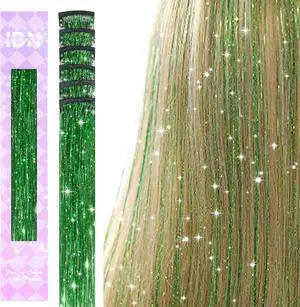 IDN BEAUTY Hair Tinsel Clip In Green Sparkle Hair Extensions 24 Inch 6pcs IDN BEAUTY Hair Tinsel Clip In Green Sparkle Hair Extensions 24 Inch 6pcs