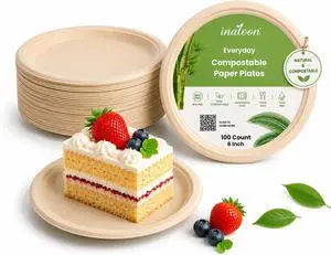 6-Inch Compostable Paper Plates 100 Count Heavy-Duty Natural Dessert Plates Biodegradable Eco-Friendly Plates for Parties and Everyday Use 6-Inch Compostable Paper Plates 100 Count Heavy-Duty Natural Dessert Plates Biodegradable Eco-Friendly Plates for Parties and Everyday Use