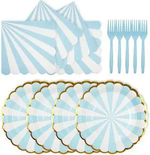 72PCS Blue Paper Plates and Napkins Party Supplies, Gold Foil Edge Scalloped Striped Paper Plates Napkins Disposable Tableware Set for Birthday Wedding Baby Shower Party Decoration (Blue) 72PCS Blue Paper Plates and Napkins Party Supplies, Gold Foil Edge Scalloped Striped Paper Plates Napkins Disposable Tableware Set for Birthday Wedding Baby Shower Party Decoration (Blue)