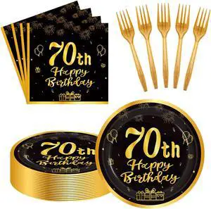 60pcs 70th Birthday Party Paper Plates and Napkins Forks Serves 20 Guest | 70th Birthday Black Gold Dessert Cake Plates Party Decorations Supplies 60pcs 70th Birthday Party Paper Plates and Napkins Forks Serves 20 Guest | 70th Birthday Black Gold Dessert Cake Plates Party Decorations Supplies