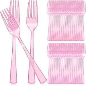 Minatee 50 Pcs Plastic Pink Forks, Disposable Heavy Duty Cutlery | Plastic Silverware, Dinnerware, Flatware for Parties Supplies, Dessert, Picnics, Holiday, House Minatee 50 Pcs Plastic Pink Forks, Disposable Heavy Duty Cutlery | Plastic Silverware, Dinnerware, Flatware for Parties Supplies, Dessert, Picnics, Holiday, House