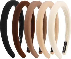Aprince Padded Headbands for Women 5Pcs, Neutral Headband Non-slip, Thin Headbands with Soft Fabric, Comfortable Brown Headband, Head Bands for Womens Hair, Plain Elastic Hairbands Fashion Aprince Padded Headbands for Women 5Pcs, Neutral Headband Non-slip, Thin Headbands with Soft Fabric, Comfortable Brown Headband, Head Bands for Womens Hair, Plain Elastic Hairbands Fashion