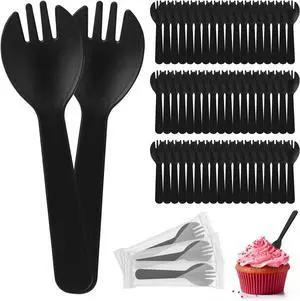100Pcs Mini Disposable Plastic Sporks, 4.2 Inch | Individually Wrapped Black Small Fork and Spoon Utensils for Desserts, School Lunch, Catering, Restaurants & Birthday Party 100Pcs Mini Disposable Plastic Sporks, 4.2 Inch | Individually Wrapped Black Small Fork and Spoon Utensils for Desserts, School Lunch, Catering, Restaurants & Birthday Party