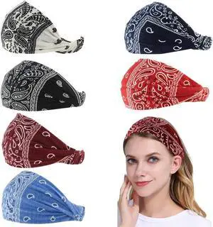 Paisley Bandana Headband for Women with Elastic Yoga Headband Outdoor Hairband Adjustable Turban Headwrap,Pack of 6 Paisley Bandana Headband for Women with Elastic Yoga Headband Outdoor Hairband Adjustable Turban Headwrap,Pack of 6