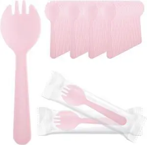 EUSOAR Disposable Sporks, 100pcs 4.5"x1.3" Plastic Sporks, Heavy Duty Heavyweight Disposable Utensils Silverware Set Individually Wrapped Fork Spoon for Party Bulk Wedding Birthday Gathering-Pink EUSOAR Disposable Sporks, 100pcs 4.5"x1.3" Plastic Sporks, Heavy Duty Heavyweight Disposable Utensils Silverware Set Individually Wrapped Fork Spoon for Party Bulk Wedding Birthday Gathering-Pink