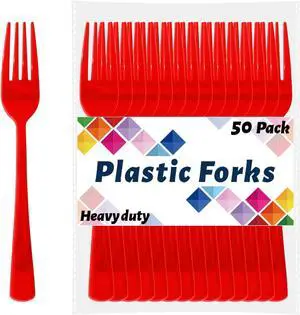 CXPSINC Red Plastic Forks Disposable, 50 Count - 7.28 Inch Heavy Duty Disposable Cutlery Utensils Solid for Party, Picnic, Catering, Daily Use & More (Red) CXPSINC Red Plastic Forks Disposable, 50 Count - 7.28 Inch Heavy Duty Disposable Cutlery Utensils Solid for Party, Picnic, Catering, Daily Use & More (Red)