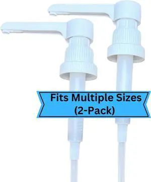 Dual Fitting Pump Dispenser for Gallon Jugs and Smaller Bottles (8cc Each Pump/Fits 28-400 and 38-400) Leak Proof for Household and Commercial Use, Plastic Pump for 1 Gallon Jug - BPA Free (2-Pack) Dual Fitting Pump Dispenser for Gallon Jugs and Smaller Bottles (8cc Each Pump/Fits 28-400 and 38-400) Leak Proof for Household and Commercial Use, Plastic Pump for 1 Gallon Jug - BPA Free (2-Pack)