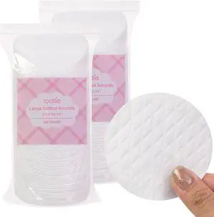 ICOTLE Extra Large Cotton Rounds, Diameter 3.14", 100% Pure Cotton Pads, Soft and Lint-Free, for Removing Makeup, Nail Polish, and Cleansing Face, 120 Count ICOTLE Extra Large Cotton Rounds, Diameter 3.14", 100% Pure Cotton Pads, Soft and Lint-Free, for Removing Makeup, Nail Polish, and Cleansing Face, 120 Count