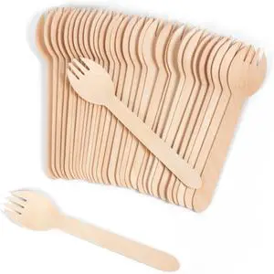 ANTETOK Disposable Wood Cutlery Sporks - 100 Pack Wooden Sporks Disposable Spoon Fork 2-in-1 Cutlery,6.3 Inch Length ANTETOK Disposable Wood Cutlery Sporks - 100 Pack Wooden Sporks Disposable Spoon Fork 2-in-1 Cutlery,6.3 Inch Length