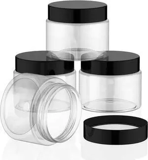 Patelai 4 Pcs Plastic Jars Wide Mouth with Lids,2 Ounce,Black | Travel Size for Creams Oils, Clear Round Storage Cosmetics Containers, Leak Proof Screw on Lids for Makeup Beauty DIY Patelai 4 Pcs Plastic Jars Wide Mouth with Lids,2 Ounce,Black | Travel Size for Creams Oils, Clear Round Storage Cosmetics Containers, Leak Proof Screw on Lids for Makeup Beauty DIY