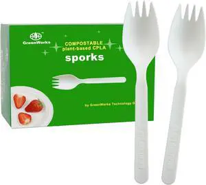 GreenWorks Compostable CPLA Sporks,100 Count 5.5" Disposable Cutlery Spork (Spoon Fork) GreenWorks Compostable CPLA Sporks,100 Count 5.5" Disposable Cutlery Spork (Spoon Fork)
