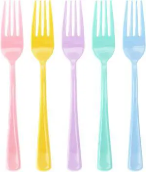 50 Pcs Pastel Plastic Forks, Heavy Duty Plastic Cutlery Sets Ten Pieces Per Color Forks for Birthday Baby Shower Gender Reveal, Wedding, Tea Party, Garden Party 50 Pcs Pastel Plastic Forks, Heavy Duty Plastic Cutlery Sets Ten Pieces Per Color Forks for Birthday Baby Shower Gender Reveal, Wedding, Tea Party, Garden Party