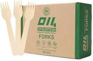 Ofourteen Disposable Wooden Fork (100 pcs) - Magnolia Wood, Eco-Friendly & Compostable Utensils for Camping, Office, Travel, and Lunch Boxes Ofourteen Disposable Wooden Fork (100 pcs) - Magnolia Wood, Eco-Friendly & Compostable Utensils for Camping, Office, Travel, and Lunch Boxes