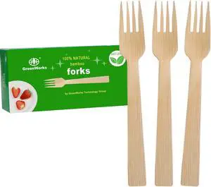 GreenWorks 50 Count Bamboo Forks, 6.7 Inch large Size Compostable Biodegradable Fork GreenWorks 50 Count Bamboo Forks, 6.7 Inch large Size Compostable Biodegradable Fork