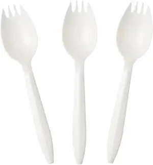 5.5" Eco Friendly Disposable Sporks Heavy Duty Upgraded Heat Resistant & BPA Free, Solid and Durable Plastic Cutlery, Premium Disposable Sporks, for Party Supply(50 Count) 5.5" Eco Friendly Disposable Sporks Heavy Duty Upgraded Heat Resistant & BPA Free, Solid and Durable Plastic Cutlery, Premium Disposable Sporks, for Party Supply(50 Count)