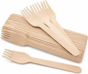 LotFancy Forks Disposable, 100 Pcs Wooden Forks, 6.2inch, Compostable Biodegradable, Great for Camping Picnics Dinner, Party Supplies LotFancy Forks Disposable, 100 Pcs Wooden Forks, 6.2inch, Compostable Biodegradable, Great for Camping Picnics Dinner, Party Supplies