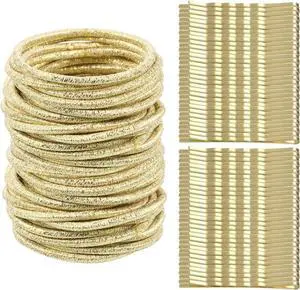 TecUnite 100 Pieces Gold Hair Ties Set Rubber Bands and Hair Bobby Pins No-metal Elastic Ties Ponytail Accessories for Women Holders Small Rubber Bands 3mm Thin Mini Ropes with 50 Bobby Pins TecUnite 100 Pieces Gold Hair Ties Set Rubber Bands and Hair Bobby Pins No-metal Elastic Ties Ponytail Accessories for Women Holders Small Rubber Bands 3mm Thin Mini Ropes with 50 Bobby Pins