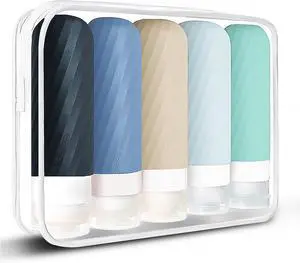 Laxen 5 Pack Travel Bottles for Toiletries with Clear Bag, Leak Proof, Refillable, TSA Approved Silicone Travel Containers for Shampoo and Conditioner, Travel Essentials Toiletry Bottles Laxen 5 Pack Travel Bottles for Toiletries with Clear Bag, Leak Proof, Refillable, TSA Approved Silicone Travel Containers for Shampoo and Conditioner, Travel Essentials Toiletry Bottles