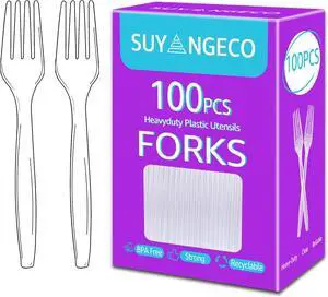 100 Count Extra Heavy Duty Plastic Forks Clear Disposable Forks Bulk | 7 Inch, Reusable, BPA-Free, Heat Resistant, Sturdy and Durable Silverware, Full Size Cutlery Set for Party Restaurant 100 Count Extra Heavy Duty Plastic Forks Clear Disposable Forks Bulk | 7 Inch, Reusable, BPA-Free, Heat Resistant, Sturdy and Durable Silverware, Full Size Cutlery Set for Party Restaurant