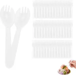 100Pcs Mini Clear Plastic Sporks, 4.2 Inch Individually Wrapped Spoon Fork Combo, Disposable Utensils for Desserts, Appetizers, Parties, Office Snacks, Restaurants, Catering & To-Go Use 100Pcs Mini Clear Plastic Sporks, 4.2 Inch Individually Wrapped Spoon Fork Combo, Disposable Utensils for Desserts, Appetizers, Parties, Office Snacks, Restaurants, Catering & To-Go Use