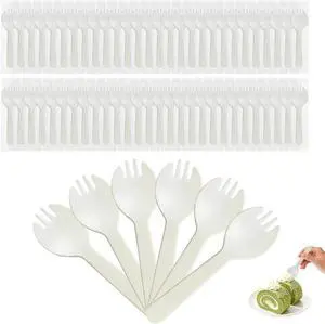100Pcs Mini Plastic Sporks Individually Wrapped, 4.2 Inch White Disposable Fork Spoon Combo, Small Sporks for Desserts, Yogurt, Cake, Parties & Takeout 100Pcs Mini Plastic Sporks Individually Wrapped, 4.2 Inch White Disposable Fork Spoon Combo, Small Sporks for Desserts, Yogurt, Cake, Parties & Takeout