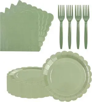75pcs Sage Green Paper Plates and Napkins,25 Guest Sage Green Scalloped Paper Tableware Forks Disposable Dinnerwaret Kit for Baby Shower Bridal Wedding Birthday Party New Year Decorations 75pcs Sage Green Paper Plates and Napkins,25 Guest Sage Green Scalloped Paper Tableware Forks Disposable Dinnerwaret Kit for Baby Shower Bridal Wedding Birthday Party New Year Decorations