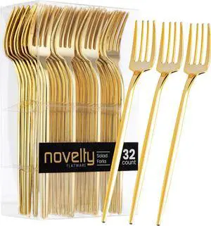 Novelty Modern Flatware, Cutlery, Disposable Plastic Salad forks Luxury Gold 32 Count Novelty Modern Flatware, Cutlery, Disposable Plastic Salad forks Luxury Gold 32 Count
