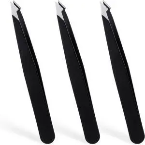 3 Pack Tweezers for Eyebrows, Stainless Steel Pointed Tip Ingrown Hair Removal Tweezers Black Slanted Angled Tweezer Set for Women Men Precision for Eyebrows Facial Ingrown Hair and Splinter Removal 3 Pack Tweezers for Eyebrows, Stainless Steel Pointed Tip Ingrown Hair Removal Tweezers Black Slanted Angled Tweezer Set for Women Men Precision for Eyebrows Facial Ingrown Hair and Splinter Removal
