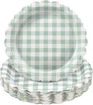 NatNarr Sage Green Gingham Paper Plates, 30 Pack, 9 Inch, Scalloped | Oil- And Water-Resistant, Disposable, Dessert Or Dinner Plates, Picnic, Baby Shower, Bridal Shower NatNarr Sage Green Gingham Paper Plates, 30 Pack, 9 Inch, Scalloped | Oil- And Water-Resistant, Disposable, Dessert Or Dinner Plates, Picnic, Baby Shower, Bridal Shower