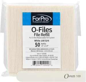 ForPro Professional Collection O-Files Replaceable File System, White, 100 Grit, Manicure Nail File Refills, 3.9 L x .6 W, 50-Count ForPro Professional Collection O-Files Replaceable File System, White, 100 Grit, Manicure Nail File Refills, 3.9 L x .6 W, 50-Count