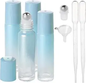 SESENSE Essential Oil Roller Bottles, 10ml Thick Glass Perfume Roller Bottles with Funnel Opener and Dropper Colored Glass Empty Bottles with Stainless Steel Roller Balls (Blue, 4 Pack) SESENSE Essential Oil Roller Bottles, 10ml Thick Glass Perfume Roller Bottles with Funnel Opener and Dropper Colored Glass Empty Bottles with Stainless Steel Roller Balls (Blue, 4 Pack)